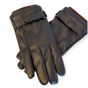 SALE Mens Black Vegan Leather Fleece Lined Winter Gloves